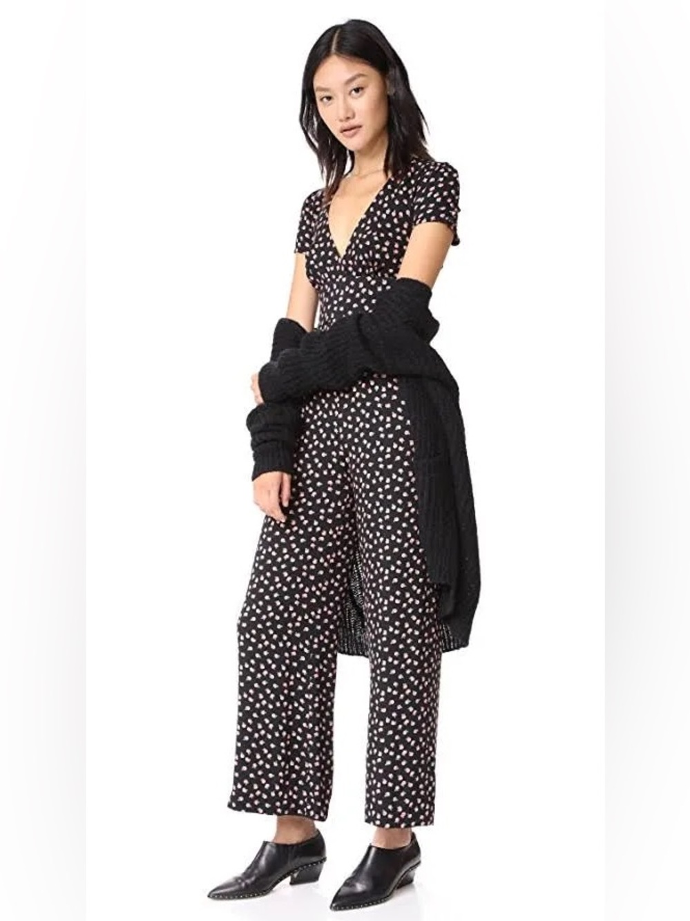 Free People Mia Black Jumpsuit with Floral Print Size 2